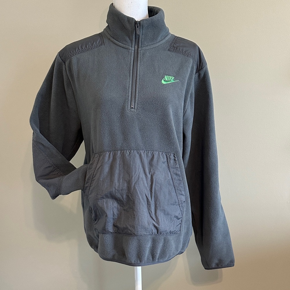 Nike Charcoal Fleece Half-Zip Pullover with Neon Green Swoosh